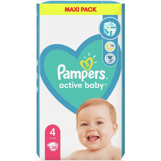 Pampers Active Baby Πάνες με Αυτοκόλλητο No. 4 για 9-14kg 58τμχ (8001090950819)