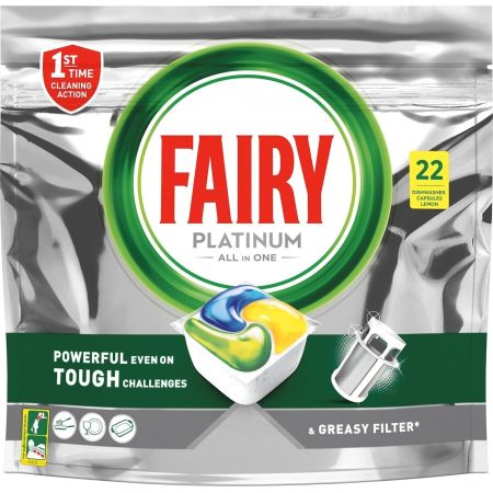 Fairy Platinum All In One 22 Κάψουλες Πλυντηρίου Πιάτων με Άρωμα Λεμόνι (8001841959979)