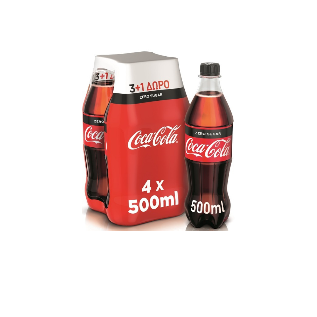 Coca Cola Zero Μπουκάλι με Ανθρακικό 3+1Δ 500ml 6σ (5000112601480)