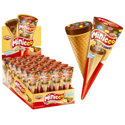 MINICCO CORNET CHONAKI HAZELNUT PRALINE &amp; SMARTIES 24x25gr. (8699462609443)